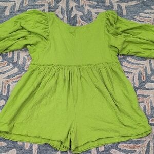 Free People Lime Green Puff Sleeve Romper